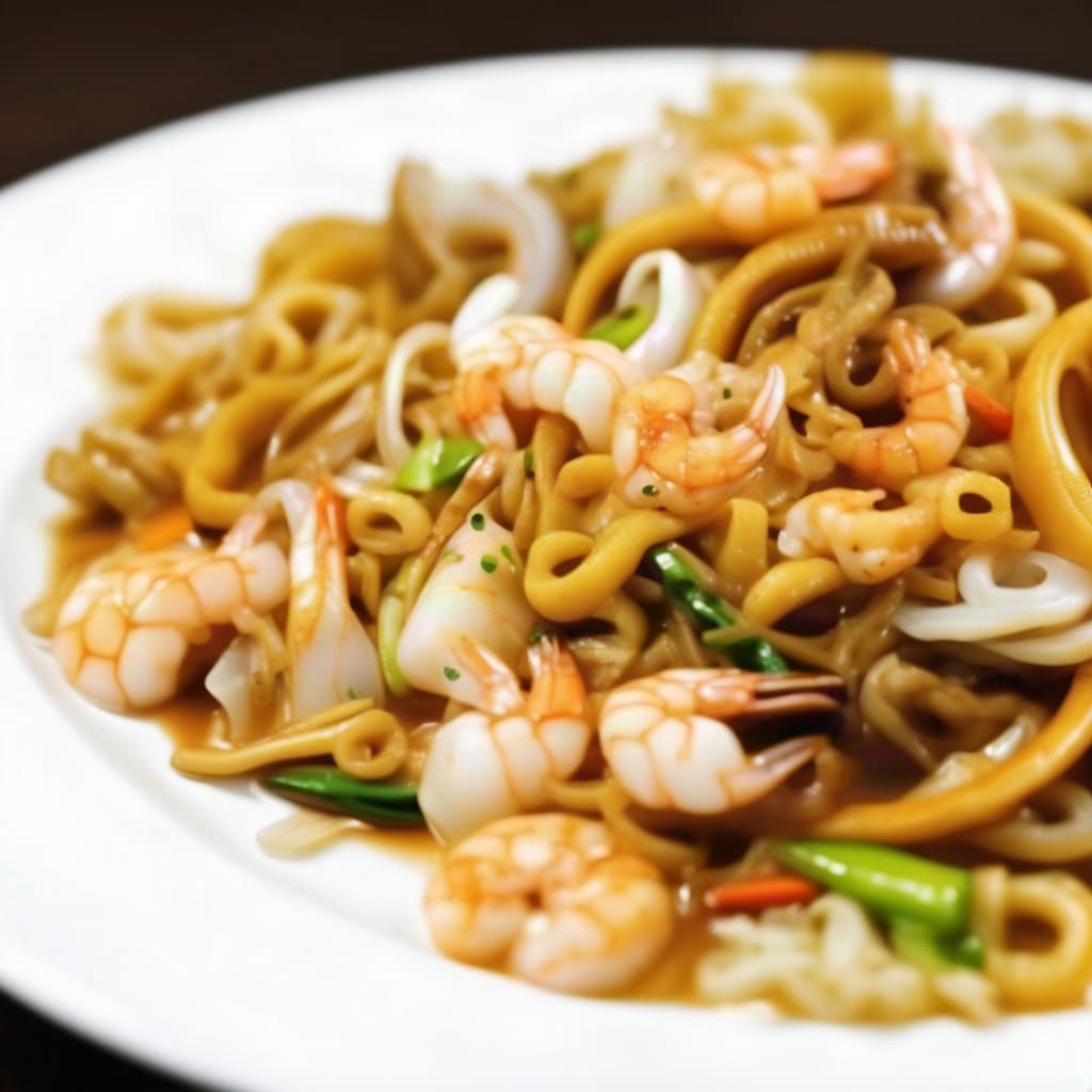 Stir Fried Lemongrass Seafood Shanghai Noodles