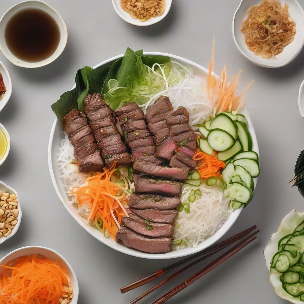 Grilled Beef & Spring Roll Vermicelli Bowl